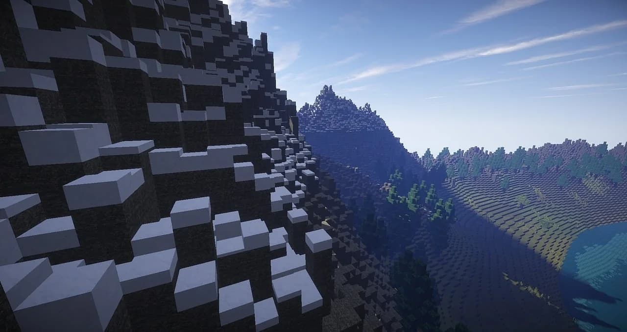 A mountain landscape in Minecraft